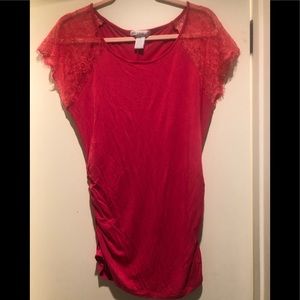 Cute Coral Top with Lace Sleeves